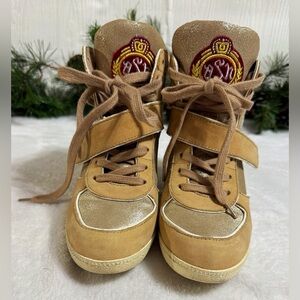 Ash Brendy Bis Womens Wedge Sneakers Glitter Gold Sz 38 (7.5)